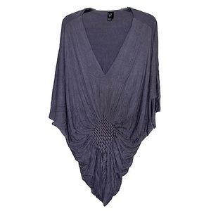 Windsor Gray Cape Style Cinched Knitted Waist Draped V-Neck Lightweight Blouse M